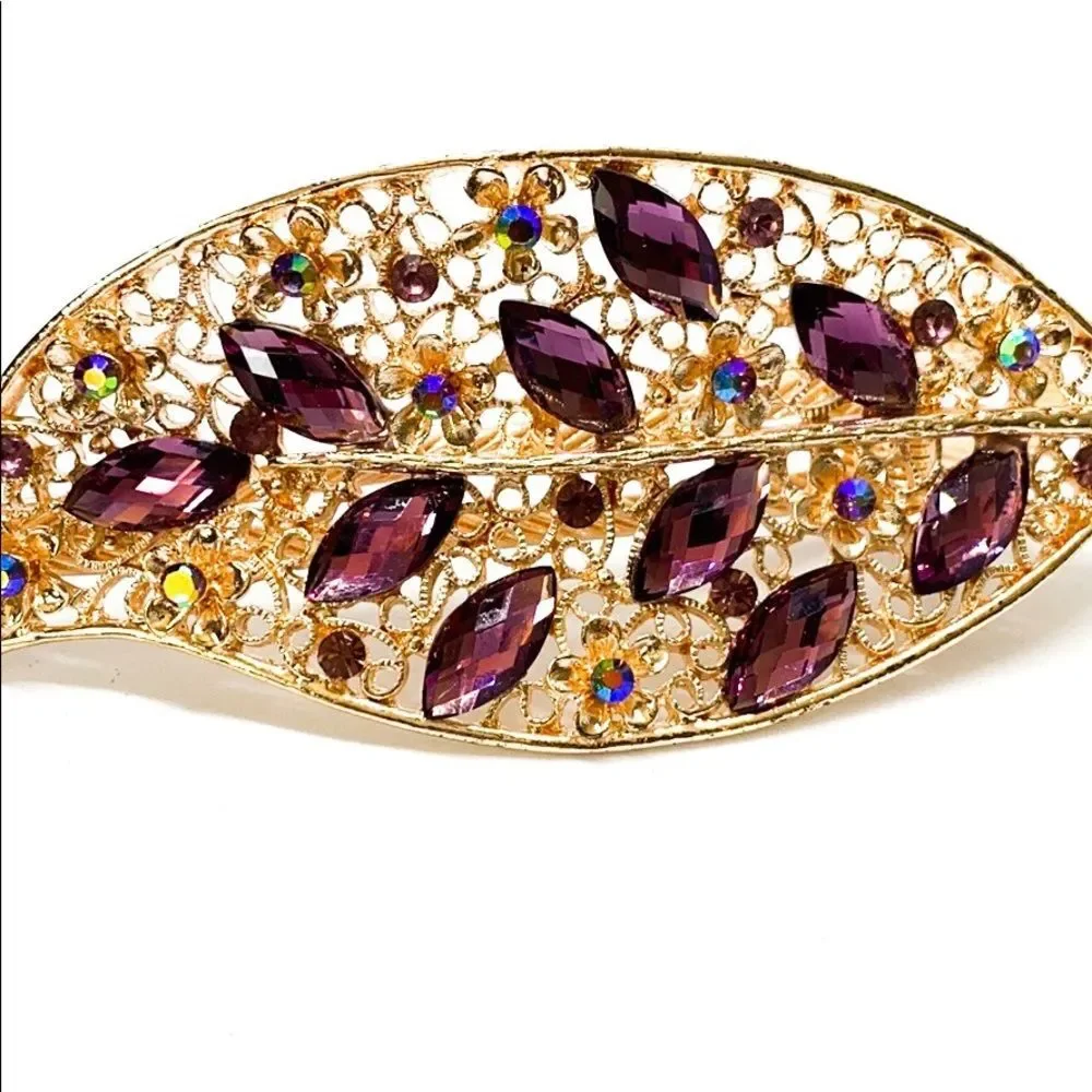 Leaf Gold Lavender Hair Clip